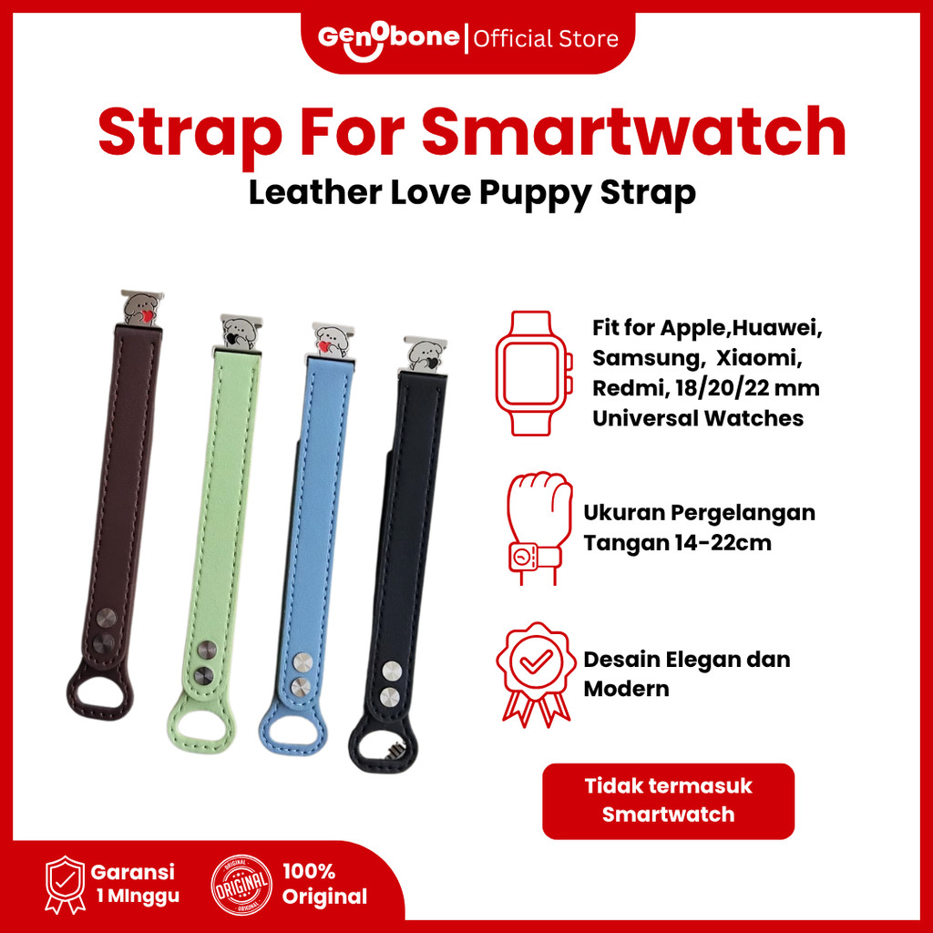 GenObone สําหรับ Smartwatch-Leather Love Puppy สําหรับ Apple Xiaomi Huawei Samsung Redmi 18/20/22 มม