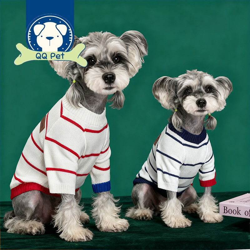 QQ PET เสื้อกันหนาว  ลายทาง ให้ความอบอุ่น แฟชั่นฤดูหนาว สําหรับสัตว์เลี้ยง สุนัข แมว ไซซ์ M - 2XL