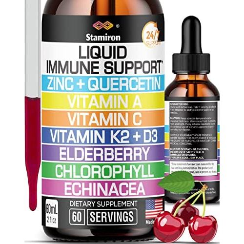 Zinc Quercetin Vitamin C D3 Liquid Immune Support พร้อมวิตามิน A K2 Echinacea Chlorophyll และ Elderb