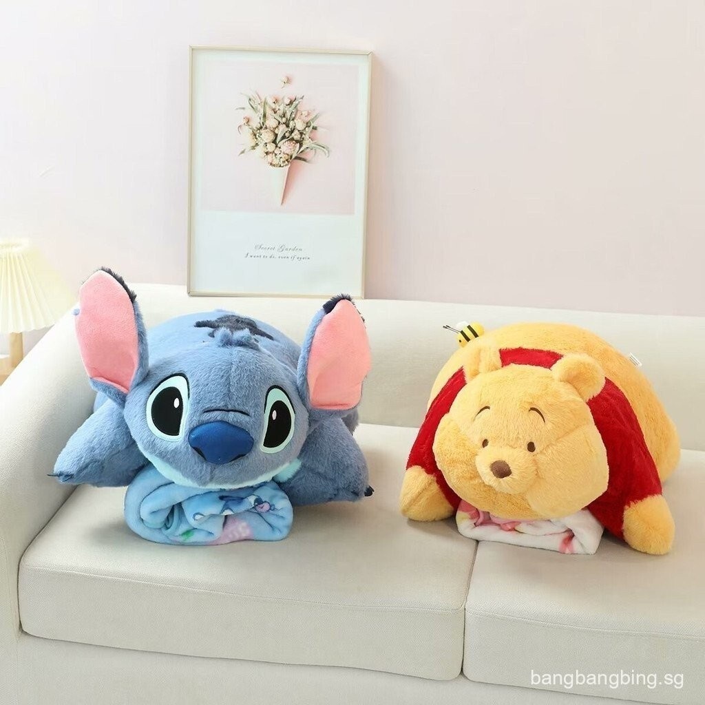 Cartoon Cartoon Cute Stitch Winnie the Pooh Doll Pillow ThreeinOne Nap Blanket Flannel Sleeping Blan