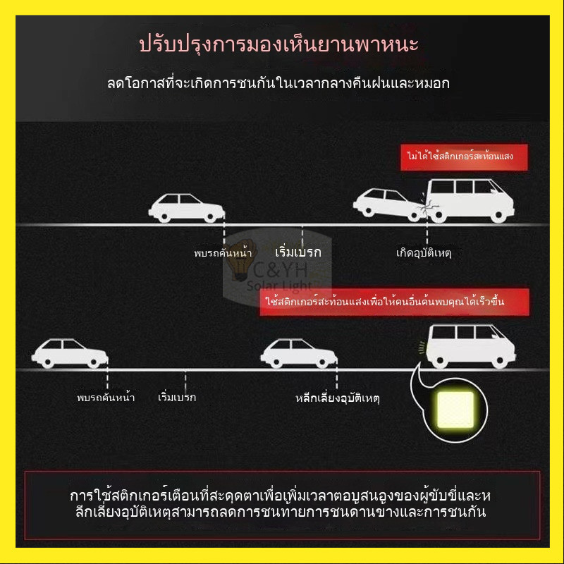 【ลดราคาพิเศษ】 10pcs สติกเกอร์สะท้อนแสง เทปเตือนสะท้อนแสงกันชน กันชน, ประตู ผนัง, หมวกกันน็อค, จักรยาน - รูปที่ 6