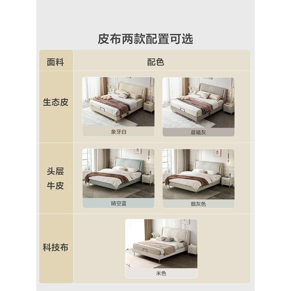 Lins Woodwork ฝรั่งเศสครีมสไตล์ผ้าเจ้าของเตียงเตียงเตียงขนาดใหญ่โมเดิร์นหรูหรา 1.8m Soft Pack เตียงค