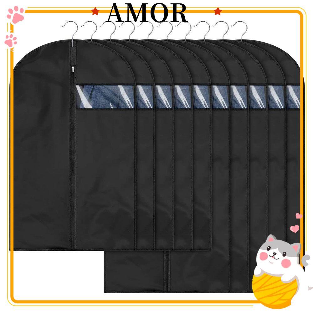 AMOR ถุงเก็บฝุ่นเสื้อผ้า, กระเป๋าเสื้อผ้าสีดําสีเทาแขวนถุงเก็บ, ผ้าคลุมเสื้อผ้ากันน้ําที่ทนทาน PEVA 