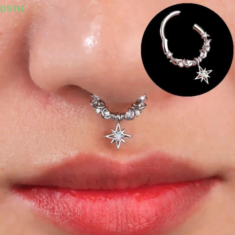 แฟชั่นคริสตัลสแตนเลส Septum Hoop แหวนจมูกสำหรับผู้หญิง ใช้งานได้ทั้งการเจาะ septum และ helix