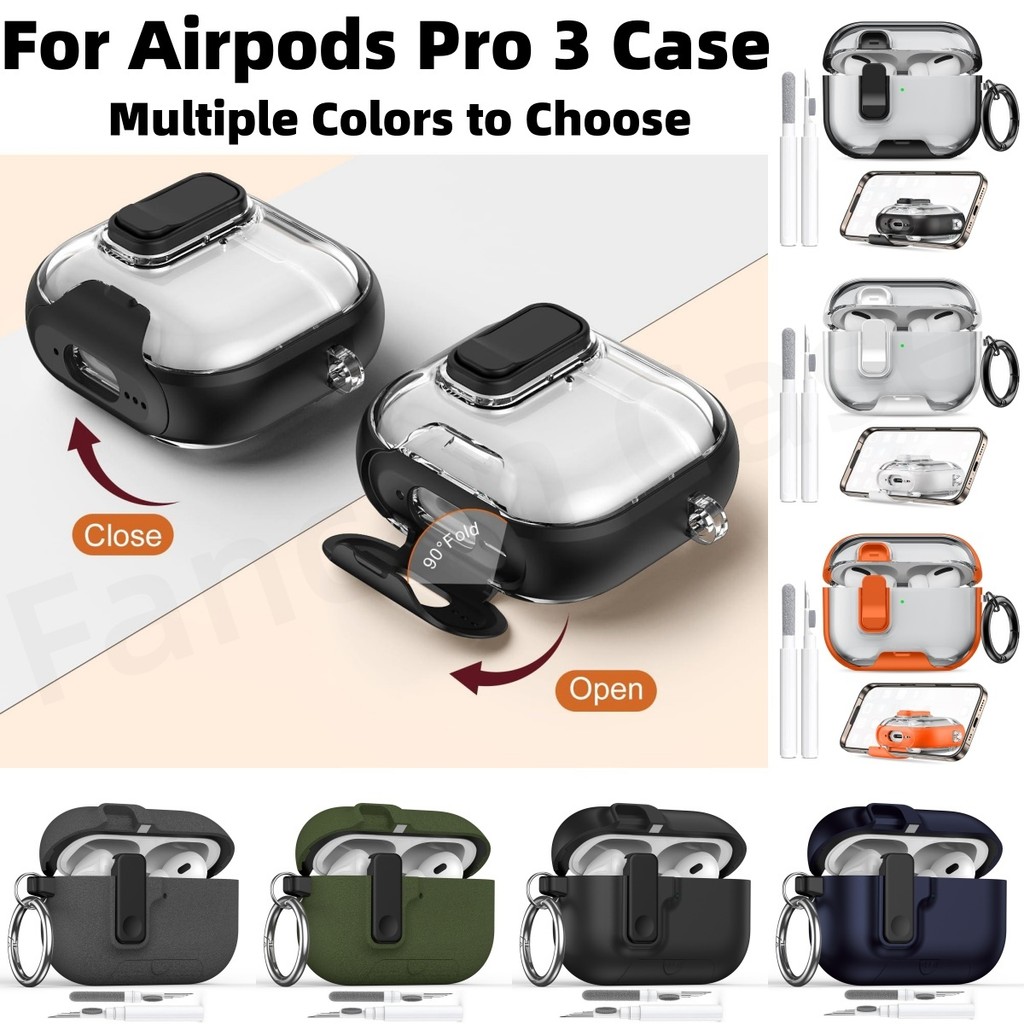 สําหรับ AirPods Pro 3 กรณีพร้อมขาตั้งโทรศัพท์และชุดทําความสะอาด Full-Body สําหรับ AirPods Pro3 พร้อม