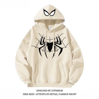 M-5XL เสื้อกันหนาว มีฮู้ด ผ้าฝ้ายแท้ ทรงหลวม ลาย Spider Man สไตล์ฮิปฮอป แฟชั่นฤดูใบไม้ร่วง และฤดูหนาว สําหรับผู้ชายและผู้หญิง