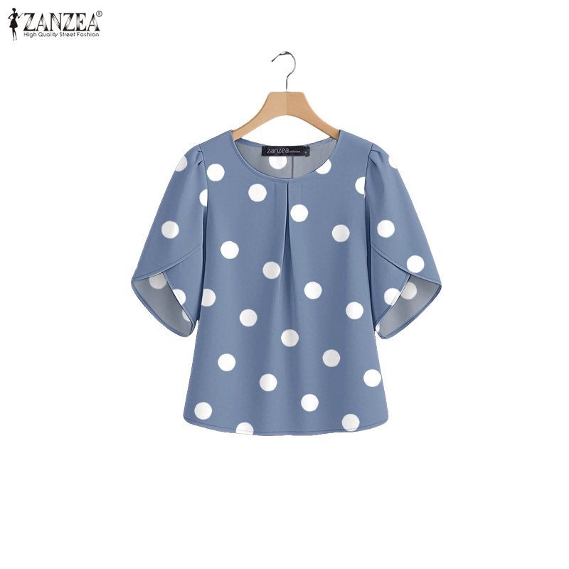 ZANZEA เสื้อลายจุดดอกไม้สำหรับผู้หญิง สไตล์เกาหลี พิมพ์ลายแขนยาว เสื้อลำลอง — صورة 4