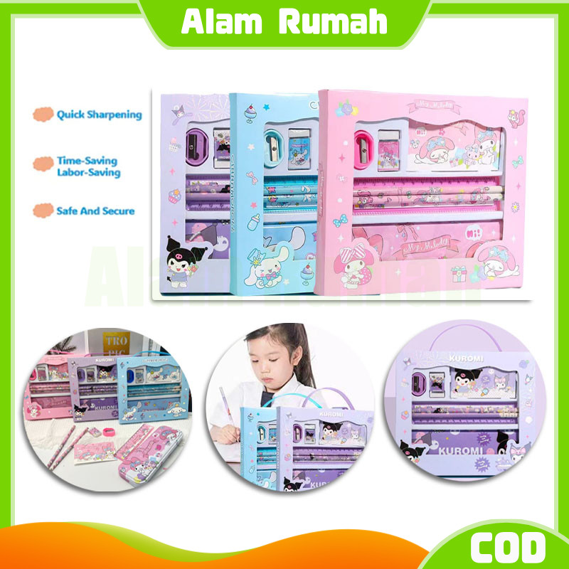 SANRIO ชุดกล่องเครื่องเขียน 7 in 1/ชุดเครื่องเขียน กล่องดินสอตัวละคร kuromi/เครื่องเขียนsanrio และกล