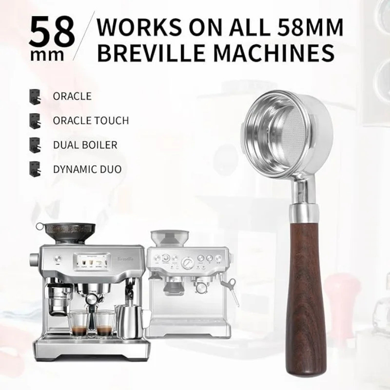 58mm Bottomless Portafilter พร้อมตะกร้ากรอง 2 ถ้วยสําหรับ Breville Oracle, Oracle Touch, Dual Boiler