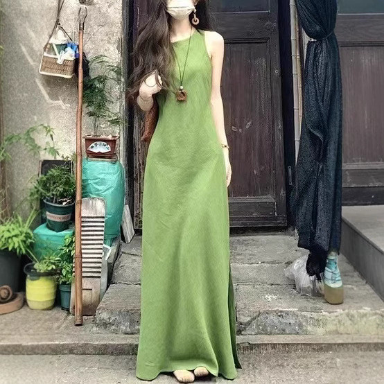 5.29/20 Point Tencel Ramie Retro Long Vest Skirt yyyy6.30