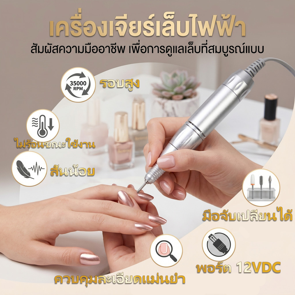 Nail.Girl เครื่องเจียเล็บไฟฟ้า เครื่องเจียรเล็บ 35000RPM มืออาชีพ ขัดเล็บด้วยไฟฟ้าแบบใหม่ จอ LCD ตะไบเล็บไฟฟ้า