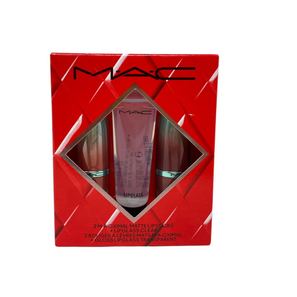 MAC Cosmetics M·A·CX To The Future Lip Trio - 2 MACximal Matte Lipstick and Clear Lipglass HOLIDAY