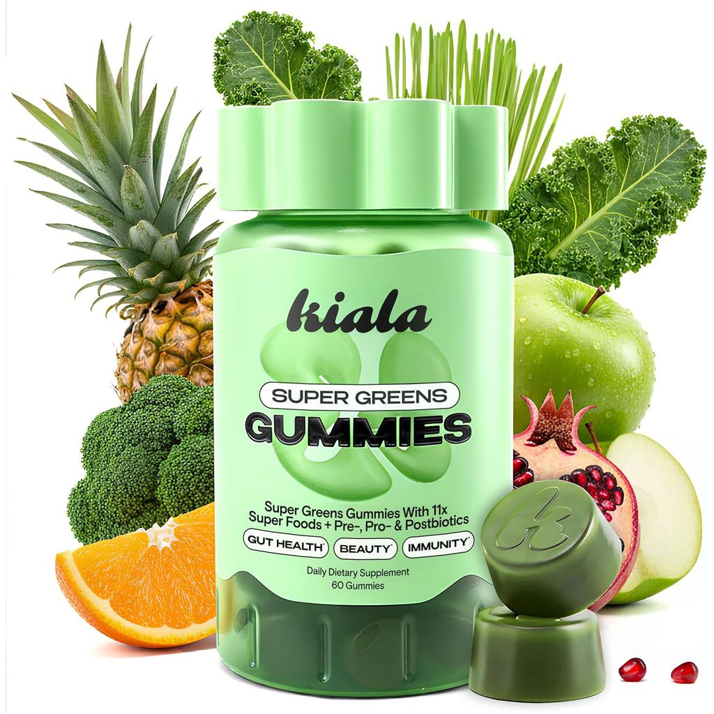 Kiala Nutrition Super Greens Gummies with 11x Organic Greens, Pre, Post & Probiotics, Antioxidants, 