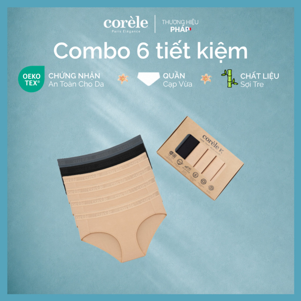 [TOP SUMMER Bamboo FIBER UNDERWEAR] COMBO ชุดชั้นในสตรีคุณภาพสูง 6 ตัวพร้อมไม้ไผ่ต้านเชื้อแบคทีเรียเอวกลาง มาตรฐาน OEKO-TEX|CORÈLE 02138A