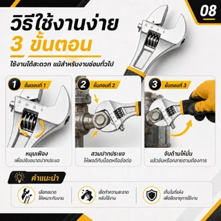 ประแจเลื่อน กุญแจเลื่อน ประแจอเนกประสงค์ 6 8 10 12 นิ้ว ด้ามยาง ปรับขนาดได้ แข็งแรง ใช้งานช่าง ซ่อมรถ
