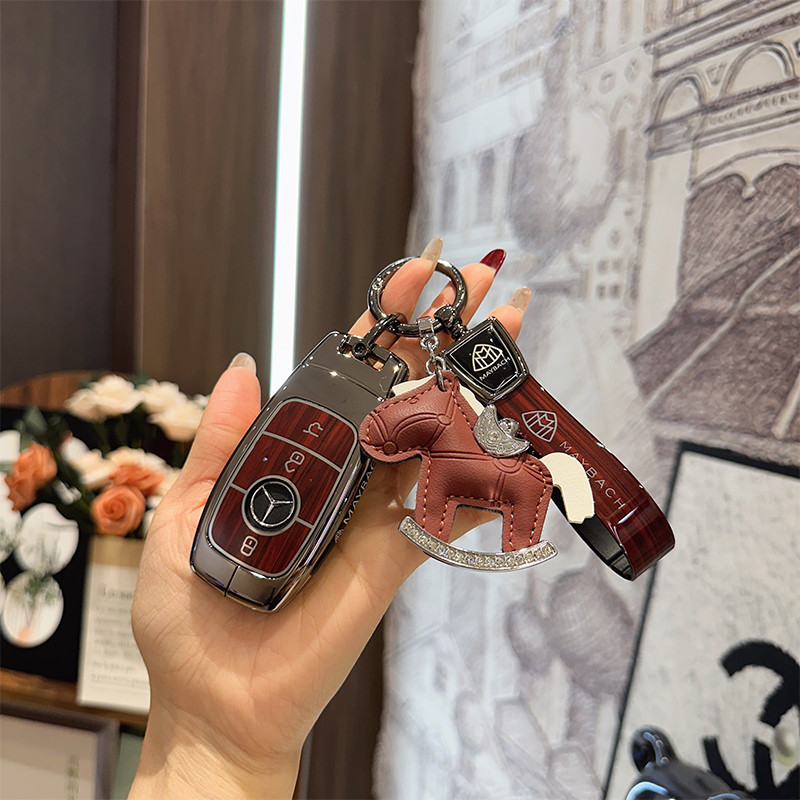 เหมาะสําหรับ Maybach GLS480 ฝาครอบกุญแจ S-Class GLS450 รถ GLS600 High-End โลหะลายไม้หัวเข็มขัด
