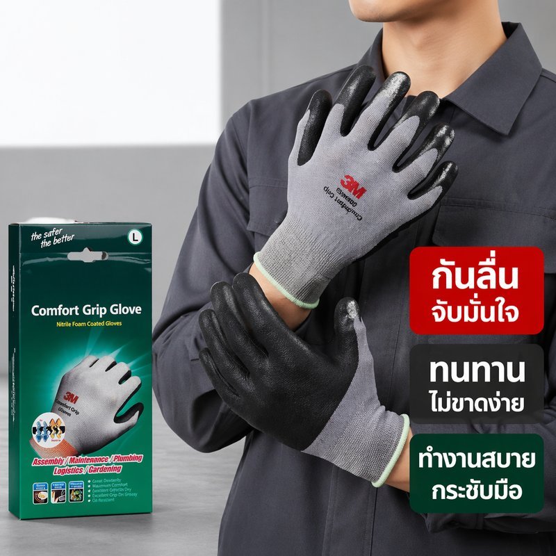 ถุงมือช่าง กันลื่น กันบาด เคลือบไนไตร PU ไนล่อน ระบายอากาศ ทนเสียดสี ซักได้ ไซส์ M L XL