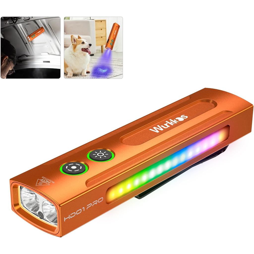 Wurkkos HD01PRO ไฟฉาย UV พร้อม UV & White LED Combo, 1200 Lumens, ไฟ RGB, ชาร์จใหม่ได้, EDC, ฉุกเฉิน