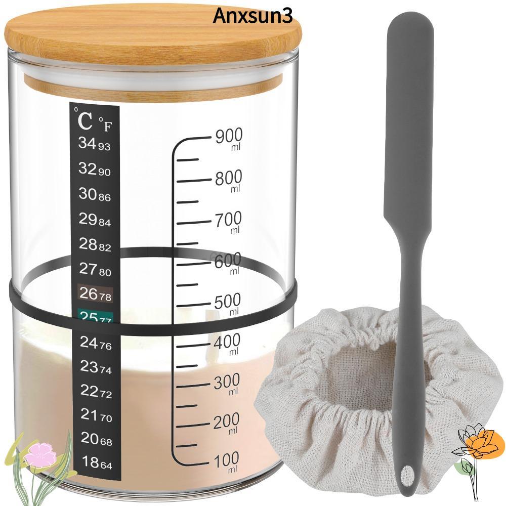 ANXSUN3 Sourdough Starter Jar Kit, 900ml เก็บอาหาร Sourdough Starter Container, แก้วปากกว้างขวดหมักแ
