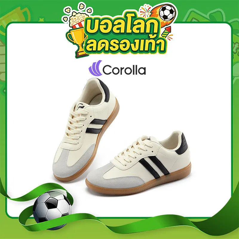 【มีไซส์ใหญ่】Corolla Ace Shoes รองเท้าผ้าใบลำลองส้นแบน สำหรับผู้ชาย และผู้หญิง วัสดุหนัง PU ระบายอากา