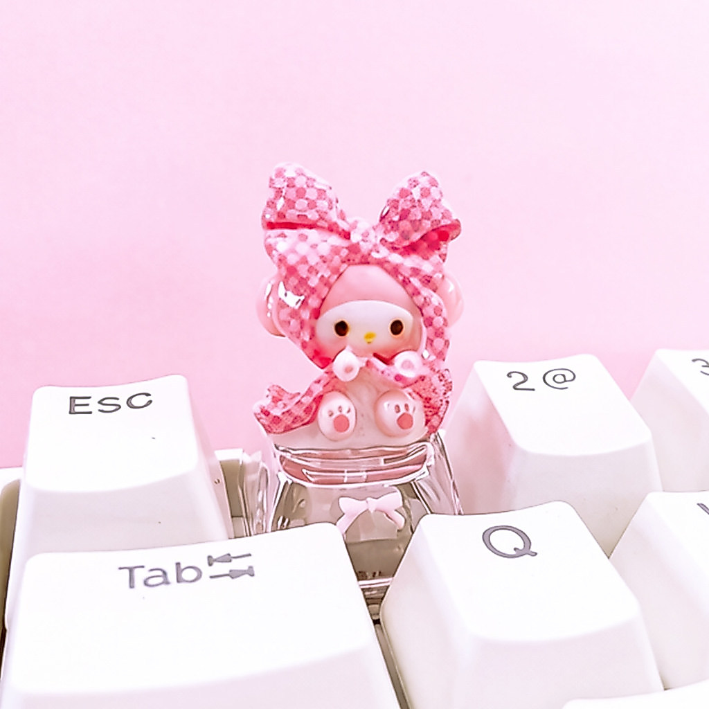 Sanrio Melody การ์ตูนน่ารัก Keycap สีชมพูส่วนบุคคลเรซิ่นโปร่งใส Creative คีย์บอร์ด ESC ของขวัญ