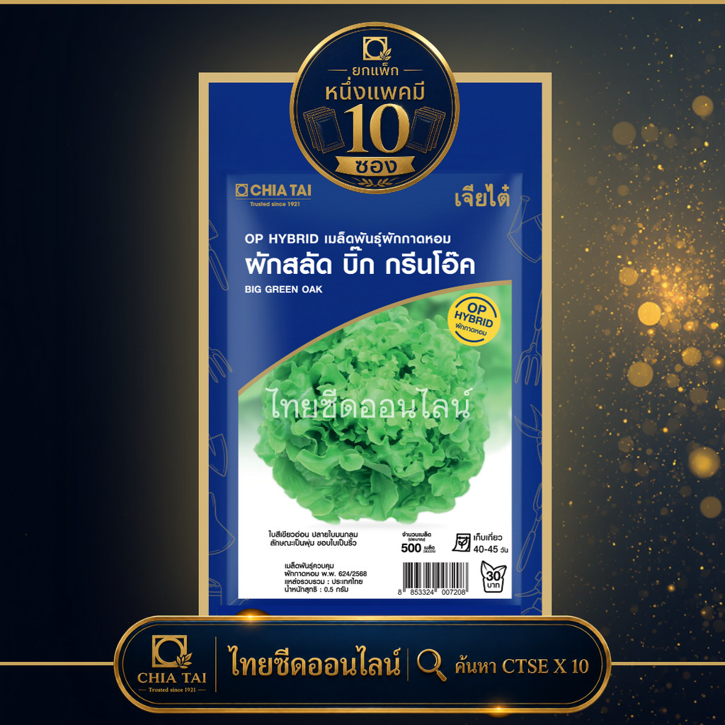 CTSE x 10 เมล็ดผักซองเจียไต๋ ผักกาดหอม บิ๊กกรีนโอ๊ค สินค้ายกแพ็ค
