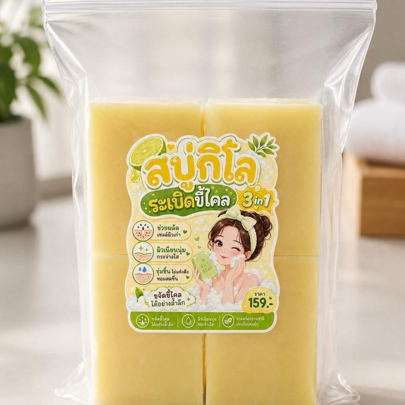 สบู่กิโล 3in1 สำหรับผิวที่มีปัญหา ฟองเยอะ หอม ขจัดขี้ไคล ลดกลิ่นตัว  (16ก้อน)