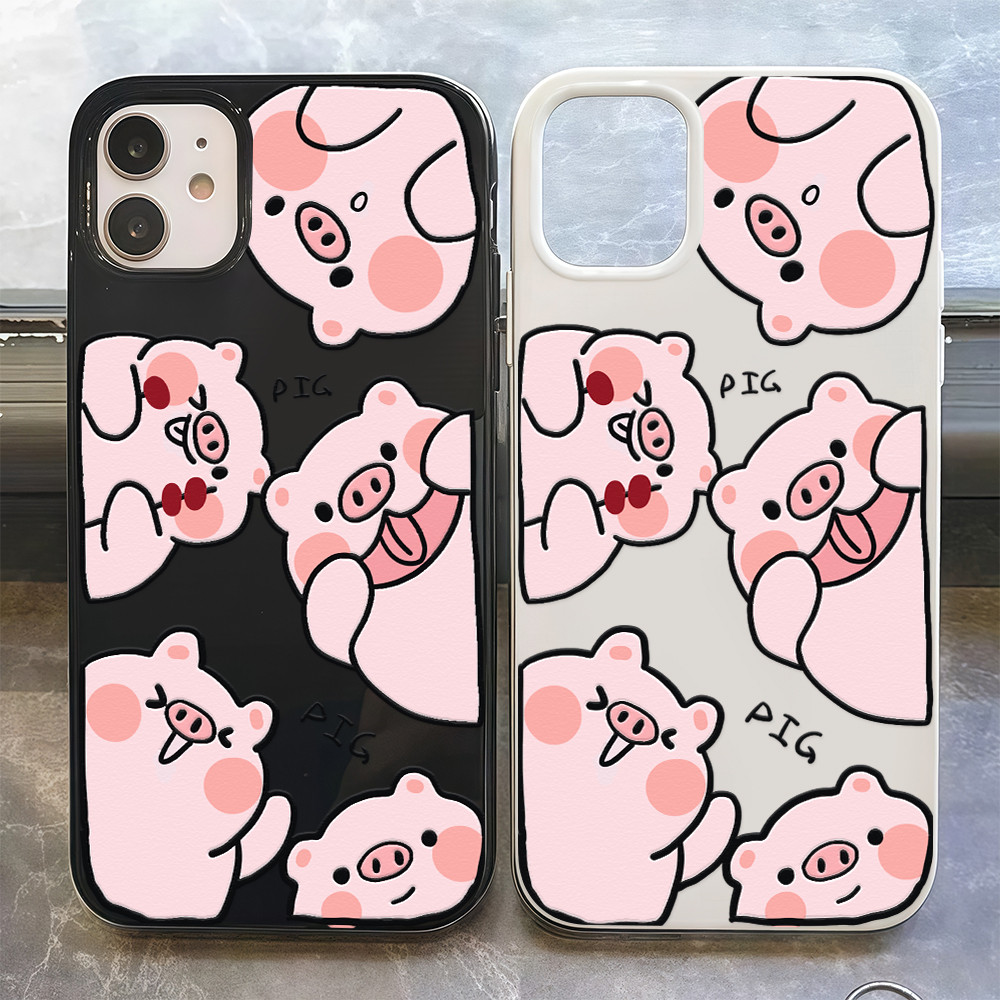เคสTPUเจลลี่นุ่ม สำหรับ iPhone 17 16 15 14 13 12 11 ทุกรุ่น ลายหมูการ์ตูนPIG น่ารักสีชมพู ป้องกันรอยกล้อง สไตล์สาวๆ