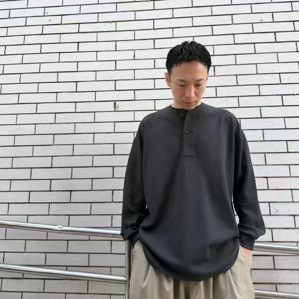6CDG D @ iwa PIER39 Mountain Series Outdoor Henry Collar วาฟเฟิลรอบคอแขนยาวเสื้อยืด Bottoming เสื้อ 