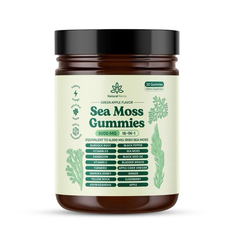 กัมมี่ทะเล Moss 16-in-1 Natural Rems 16-in-1 | ด้วย KSM-66 Ashwagandha, น้ํามันเมล็ดดํา, รากหญ้าเจ้า