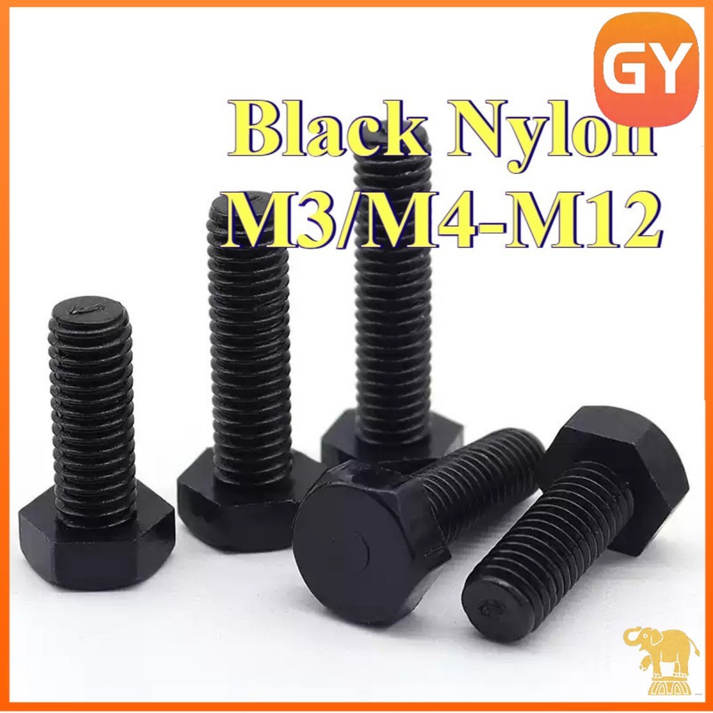 น็อต หัวหกเหลี่ยม ไนลอน เกลียวมิล ตลอด น็อต สกรู M3/M4/M5/M6/M8/M10/M12 DIN933 Hexagon Head Screw Bolt Full Thread Nylon PA66 [GYYY-TG]