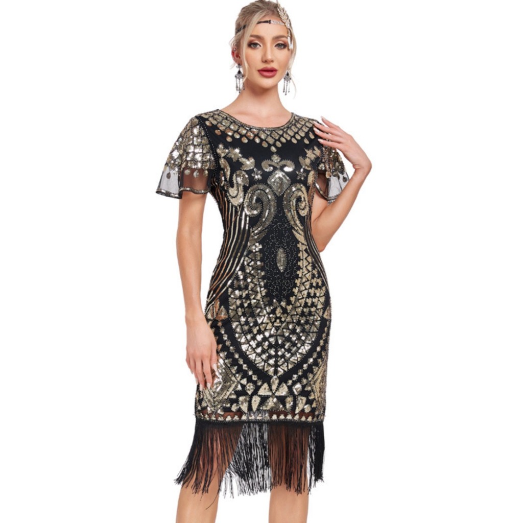 1920S Retro dress Gatesby dress Beaded Sequined Fringed Skirt ชุดคอสเพลย์ปาร์ตี้