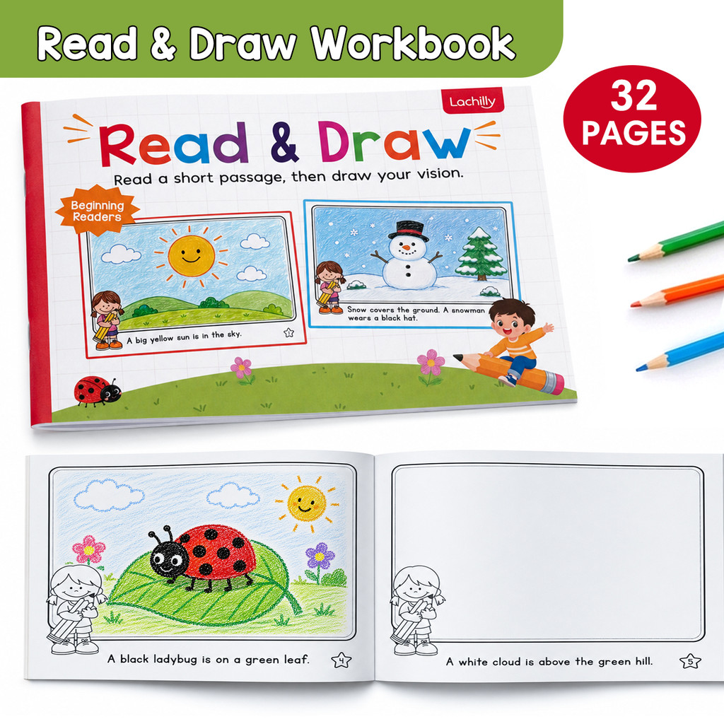 Read & Draw สมุดงานประกอบการอ่านภาษาอังกฤษสําหรับเด็ก ห้องเรียน Homeschool หนังสือวาดภาพประโยคง่าย