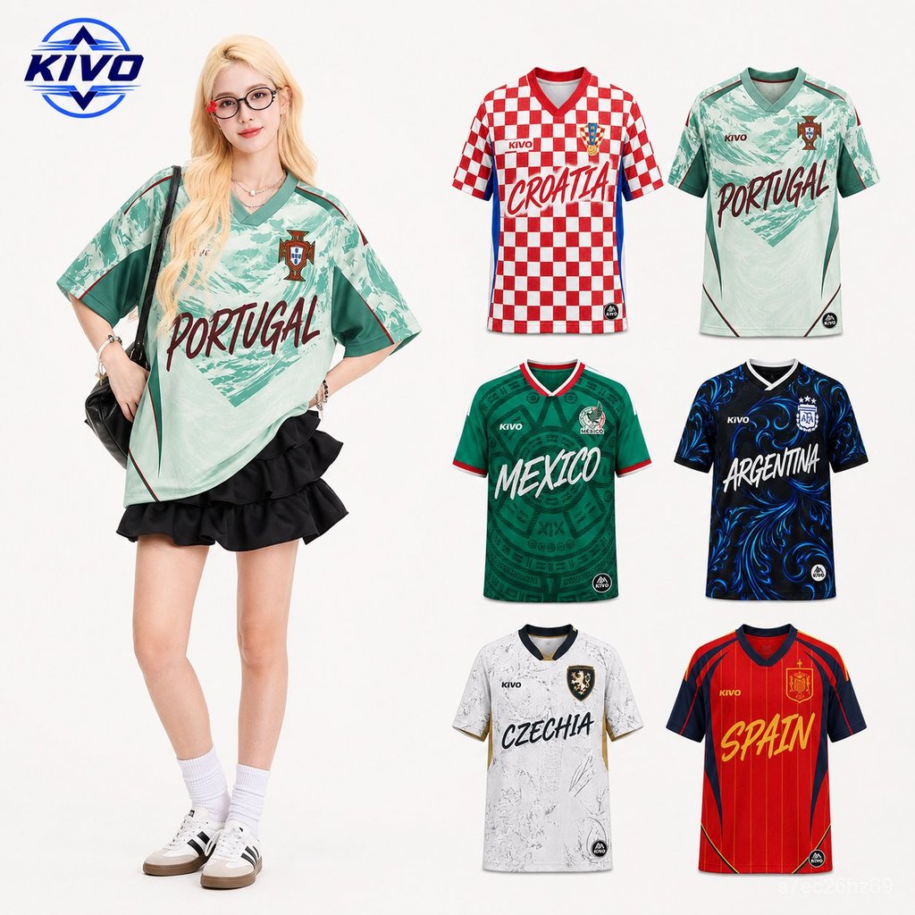 KIVO เสื้อบอลลายทีมชาติโปรตุเกส ทรงโอเวอร์ไซซ์ ผู้ชายผู้หญิง เสื้อกีฬาแฟชั่น ใส่เที่ยว ผ้าใส่สบาย ระบายอากาศดี