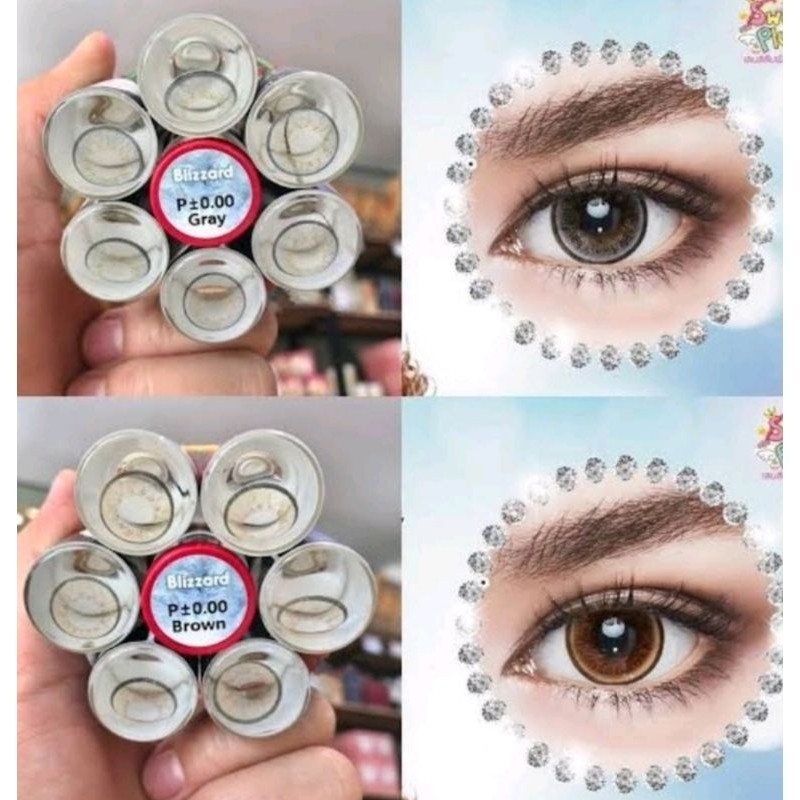 คอนแทคเลนส์ รุ่น Blizzard สีเทา/ตาล Gray/Brown มีสายตาปกติ (0.00) เปลี่ยนแทนทุกเดือน ของแท้
