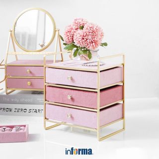 Informa Kotak Perhiasan 3 Laci - Pink Jewelry Box Kotak Aksesoris Organizer Perhiasan Box Cincin