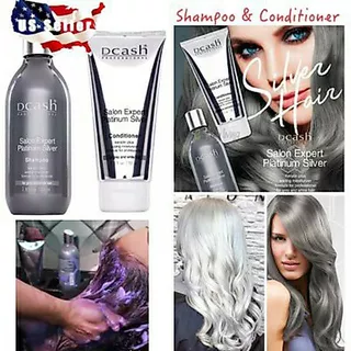 🌑ชุดเซต (แชมพู+ครีมนวด) -ดีแคช- Dcash keratin silver shampoo/conditioner ผสมเคราติน แชมพูม่วง รักษาสีผม ผมสีเทา สระม่วง