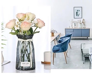 พร้อมส่ง［Becky home shop］แจกันดอกไม้ สีเทาแก้วโปร่งใสแจกันยุโรปห้องนั่งเล่นที่เรียบง่ายตกแต่งในสไตล์การจัดดอกไม้