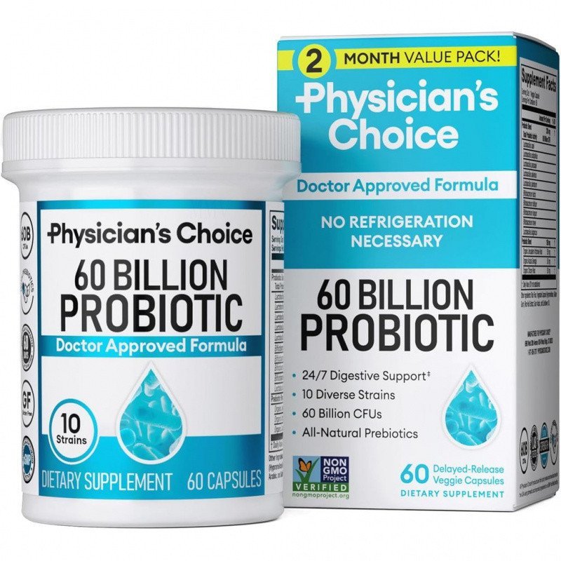 PhysiciansCHOICEProbiotics60BilCFU-10Strans+OrganicPrebiotics-Immune,Digestive&GutHealth-SupportOcca