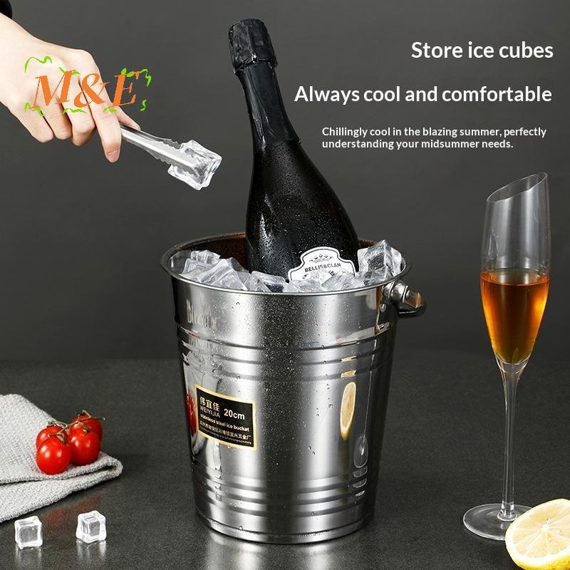 [M&E] Lidded Stainless Steel Ice Buet Drop Resistance Drink Chiller 4L สําหรับ KTV Bar Outdoor Campi