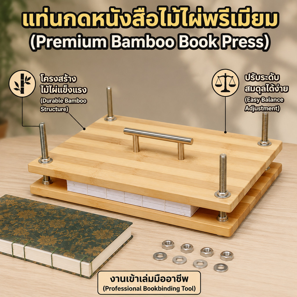 เครื่องอัดหนังสือไม้ไผ่สองชั้น อุปกรณ์เข้าเล่ม