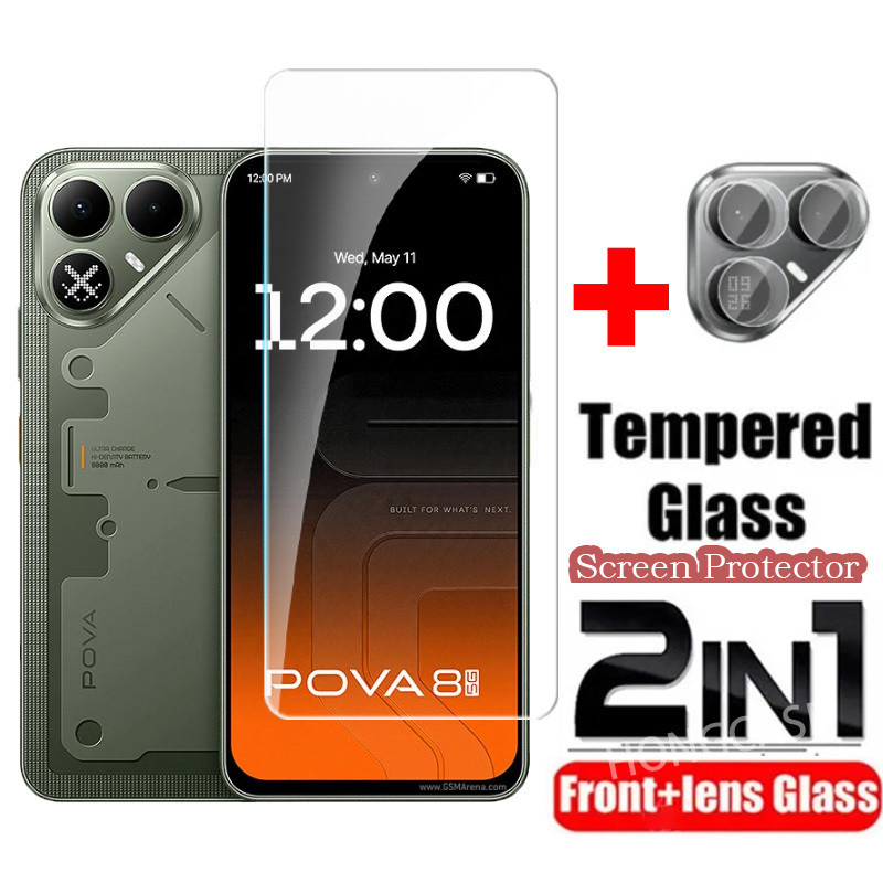 ป้องกันหน้าจอสําหรับ Tecno Pova 8 Ultra Pro Pova8 Pova8Ultra 4G 5G 2026 กระจกนิรภัยด้านหน้าฟิล์มกลับเลนส์ Protector