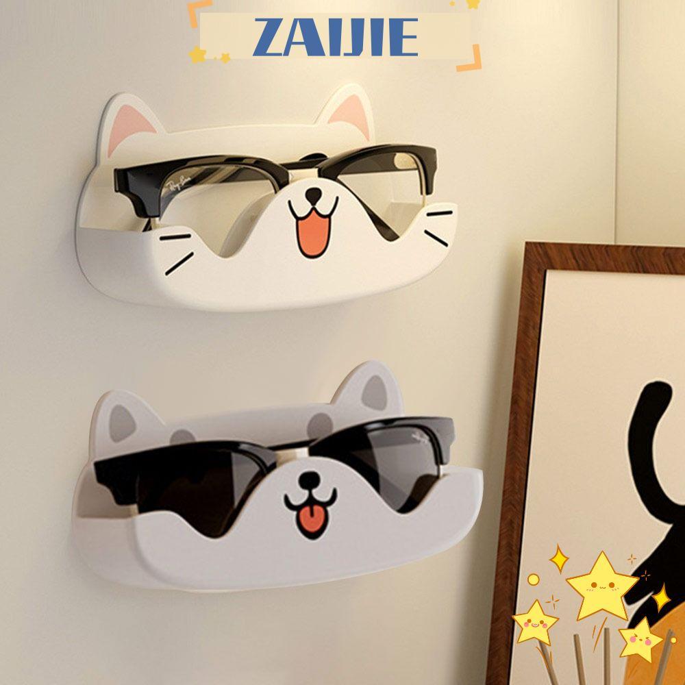 ZAIJIE ชั้นเก็บแว่นตา, ที่วางโชว์แว่นกันแดดแมวการ์ตูนติดผนัง, จัดเก็บบ้าน Punch-free ตู้เสื้อผ้าตกแต่งกล่องเก็บแว่นตาสําหรับเดสก์ท็อป/ห้องน้ํา/ห้องนอน