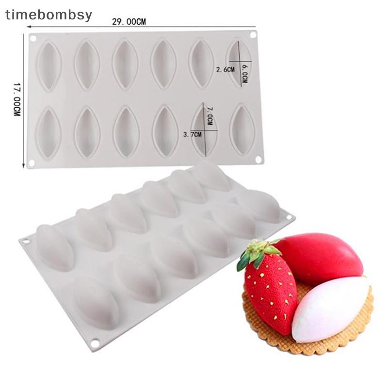 (time) 12 Cavity Silicone Cake Fondant Mold Form Quynelle Shaped Mould Mousse Cake Tool (TH)