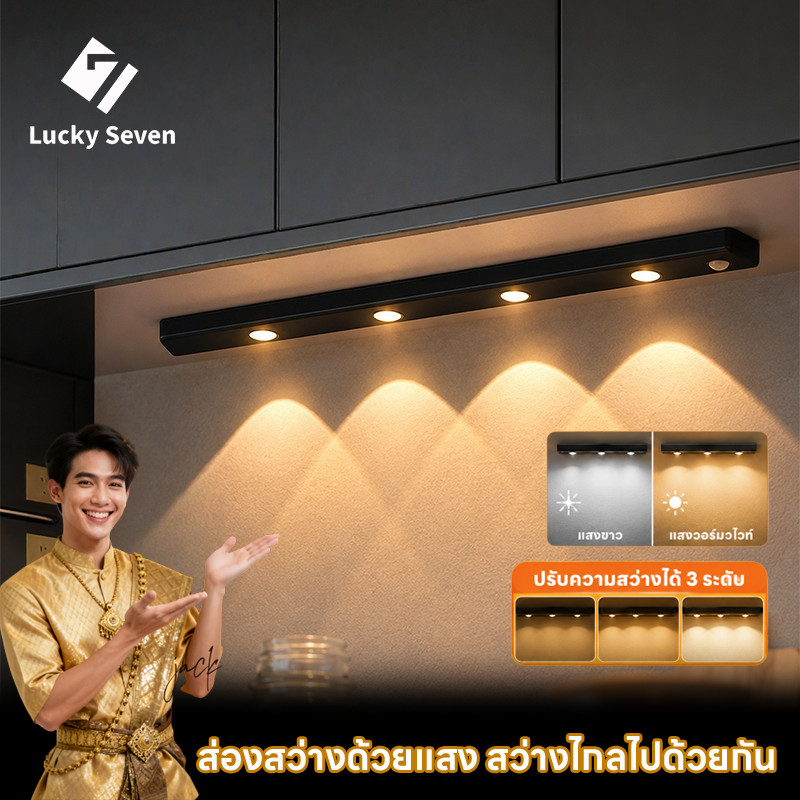 ไฟเซนเซอร์อัตโนมัติ LED ไฟตู้เสื้อผ้า รูปตาแมว ชาร์จUSB 3สี 20/30/40/60CM าหรับห้องครัว ตู้เสื้อผ้า