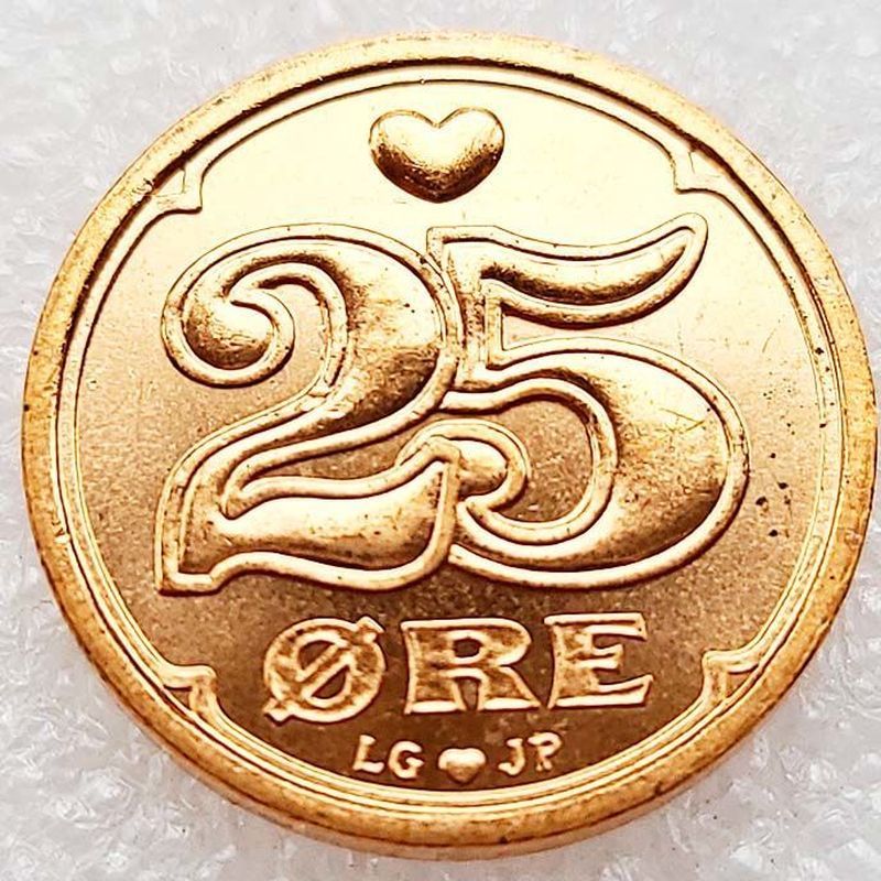 7/23-Love Me-25 Heart Coins เดนมาร์ก 1990s 25 All Bronze Coins 17.5mm Out of Print Collectibles