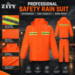 ZITY ชุดกันฝนเซฟตี้แถบสะท้อนแสง เสื้อ+กางเกง กันน้ำ สำหรับงานก่อสร้าง ซ่อมถนน กู้ภัย