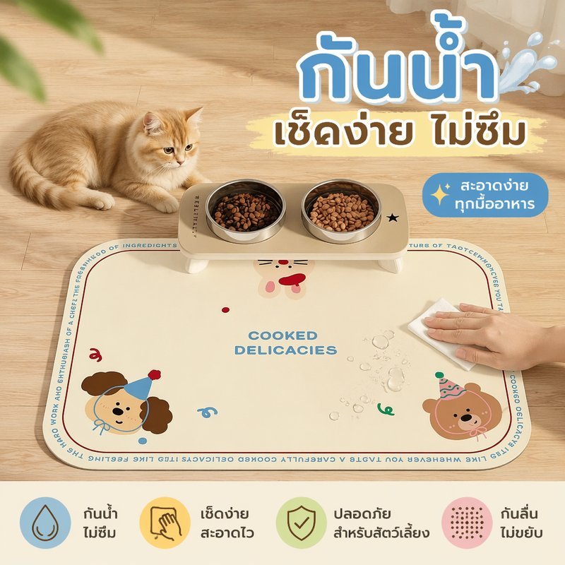 แผ่นรองชามอาหารแมว กันน้ำ กันลื่น วัสดุไดอะตอม ทำความสะอาดง่าย ขนาดใหญ่ สำหรับสัตว์เลี้ยง