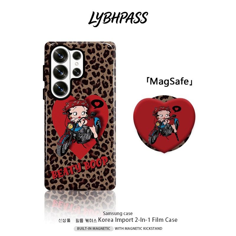 คสซัมซุง+มีขาตั้งแม่เหล็ก แม่เหล็ก MagSafe Betty Boop ลายเสือดาว การ์ตูน หัวใจสีแดง ขอบ2ชั้น เคส Samsung galaxy s20 fe s21 s22 plus s23 s24 s25 edge s26 ultra note20 ultra 5G เปิดเลนส์ กันกระแทก โทรศัพท์ มือถือ case