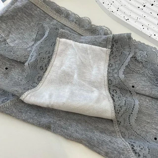 M-2XL🎀 กางเกงในผู้หญิงผ้าฝ้าย นุ่มสบาย ขอบลูกไม้ เอวกลาง ดีไซน์สวย ระบายอากาศดี ใส่ได้ทุกวัน